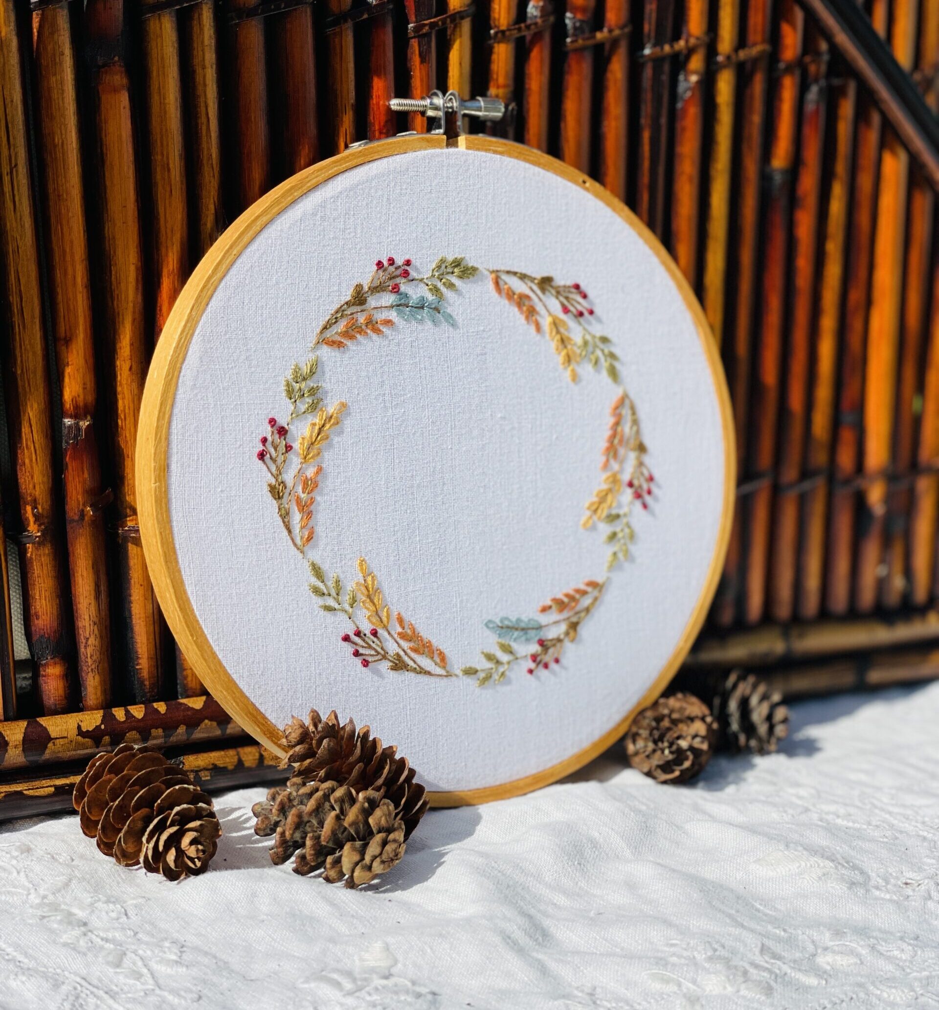 Autumn Stroll Wreath Embroidery Pattern