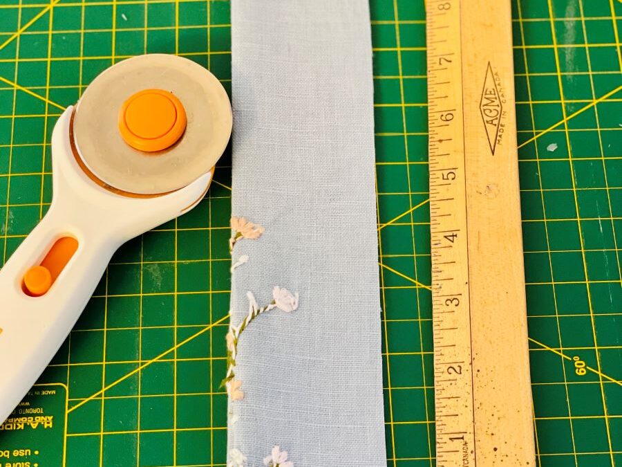How to make a simple embroidered headband - cut headband with rotary cutter and ruler